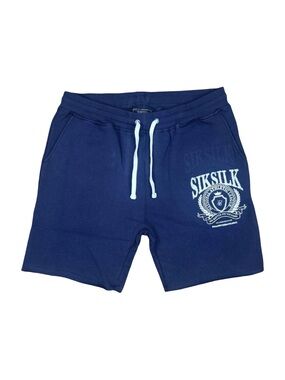 SikSilk Relaxed Jersey Varsity Shorts - Size XL - Navy